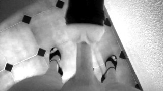 Sissy Crossdresser - Cum Shot with Fl*shlight Pussy - Satin Scorpion on high heels.