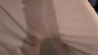 Wet thin sweats showing hung cock