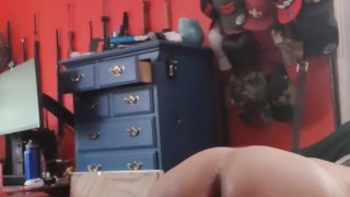 Muscle slut pulls huge dildo out of his ass