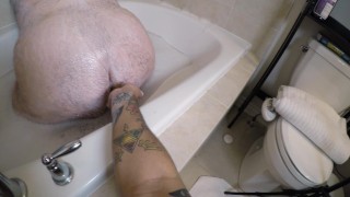POV of Chaser giving Bear a bath