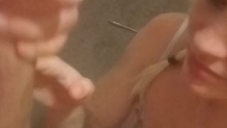 Cute blonde sucks cock and gets a facial