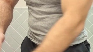 HAIRY MUSCLE BEAR FLEXING IN TANK TOP!