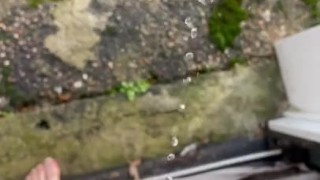 Big cock pee naked outside with feet