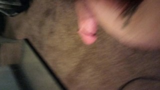 Jerking off after gaming and shooting a load smashed on glass