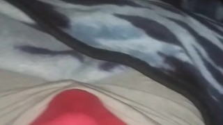 Red thong grey leggings