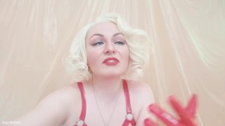 Strap-on POV video: topless Mistress in thigh high overknee boots with long gloves