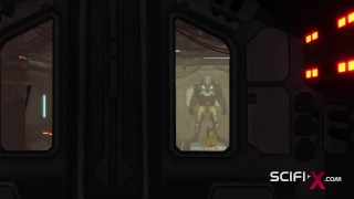 Alien sex in a starship. Female green alien gets fucked by a big monster
