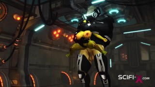 Alien sex in a starship. Female green alien gets fucked by a big monster