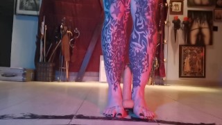 Using my feet to squeeze a rubber cock