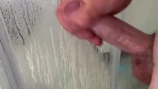 Jerking my big white cock in shower