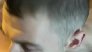 Bro sucked my cock in front of the mirror