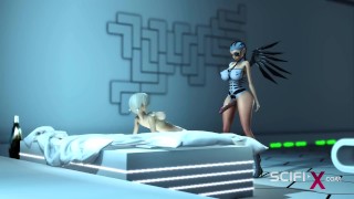 Cyber angel dickgirl fucks a sexy blonde in the space station