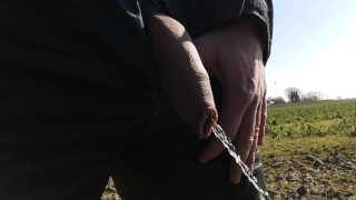Outside pissing bi, foreskin cock