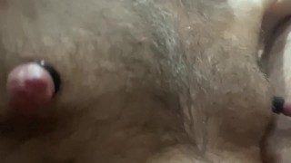 Squatting Cloudy Nipple Rings