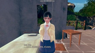   女の子、メガネ、巨乳、制服、ポニーテール、前髪、黒ニーソックス、フェラ、手コキ