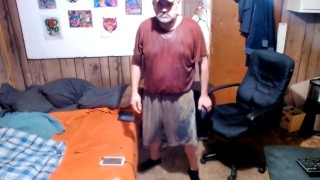 pouring bottle of friends piss on myself and nike shorts