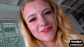 HJ smallboobs GF POV jerks BFs cock in dirty talk closeup