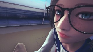 Schoolgirl jerks off your dick in a train car