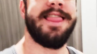 Hairy muscle cub gets shows off his thick cock and meaty ass in the gym showers