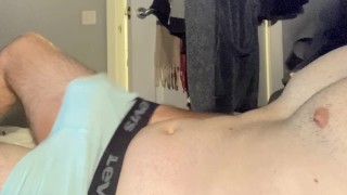 Hot guy wanks in bed big cumshot