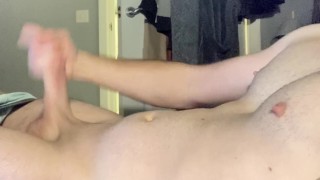 Hot guy wanks in bed big cumshot