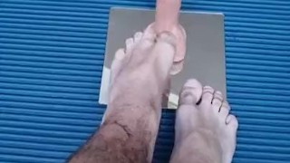 Arab guy play with dildo feet