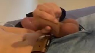 Jerking my uncut cock and playing with my balls