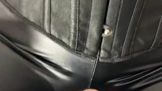 Fucking a juicy cock in ripped leather leggings