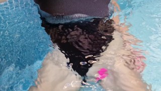 Lovense control orgasm in the public pool