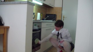 Young sexy shy maid fucks and sucks her boss in the kitchen