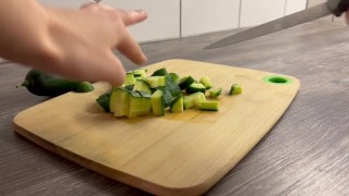 Cute teen fuck her ass with a big cucumber