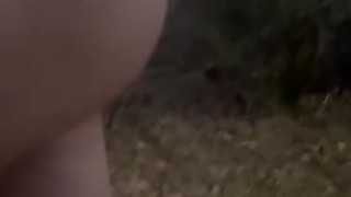 Crazy long walk in fishnets and nude onto a lit street