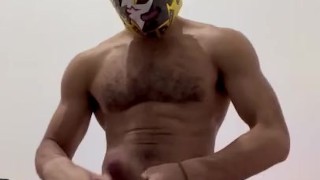 Hot Brazilian jock jerking his big cock finishing with a sexy cumshot