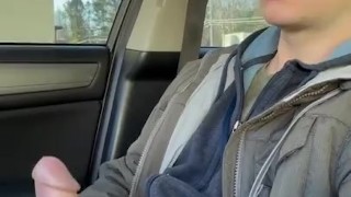 risky jerking off huge & thick dick in public car lot outside the grocery