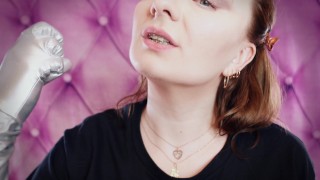 ASMR: long opera silver shiny gloves. Fetish sounding free SFW video.