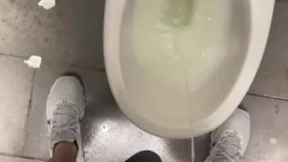 Shy bladder about to bust at crowded public restroom desperate fucking relief wetting