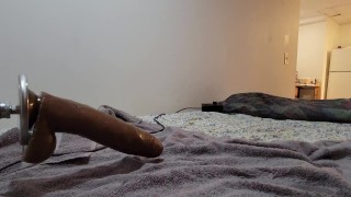 Hairy guy takes big dildo