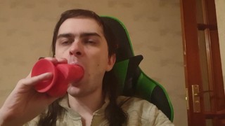 Gay sucking dildo toy pov