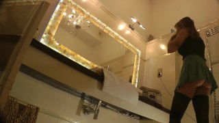 My Amazingly Hot Petite Girlfriend came to visit me to try on Miniskirt and Stockings No Panties