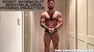 Post workout bodybuilding posing practice