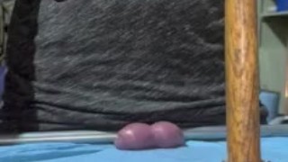 Sissy hammers little blue balls