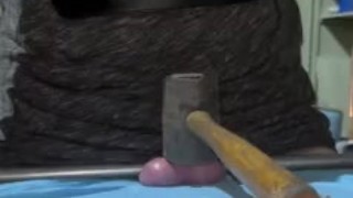 Sissy hammers little blue balls