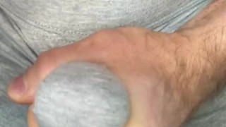 CUM IN LEGGINGS! I masturbate my dick and sperm seeps through gray leggings! Close-up