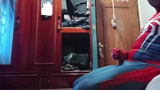 Wanking off in my spiderman suit