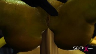 Crazy anal alien sex with a huge cock in the spacecraft