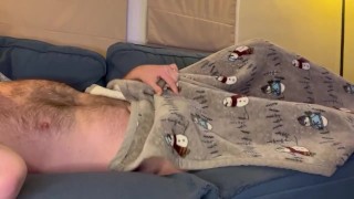 Hairy Daddy Jerking Off On The Couch Again Big Load