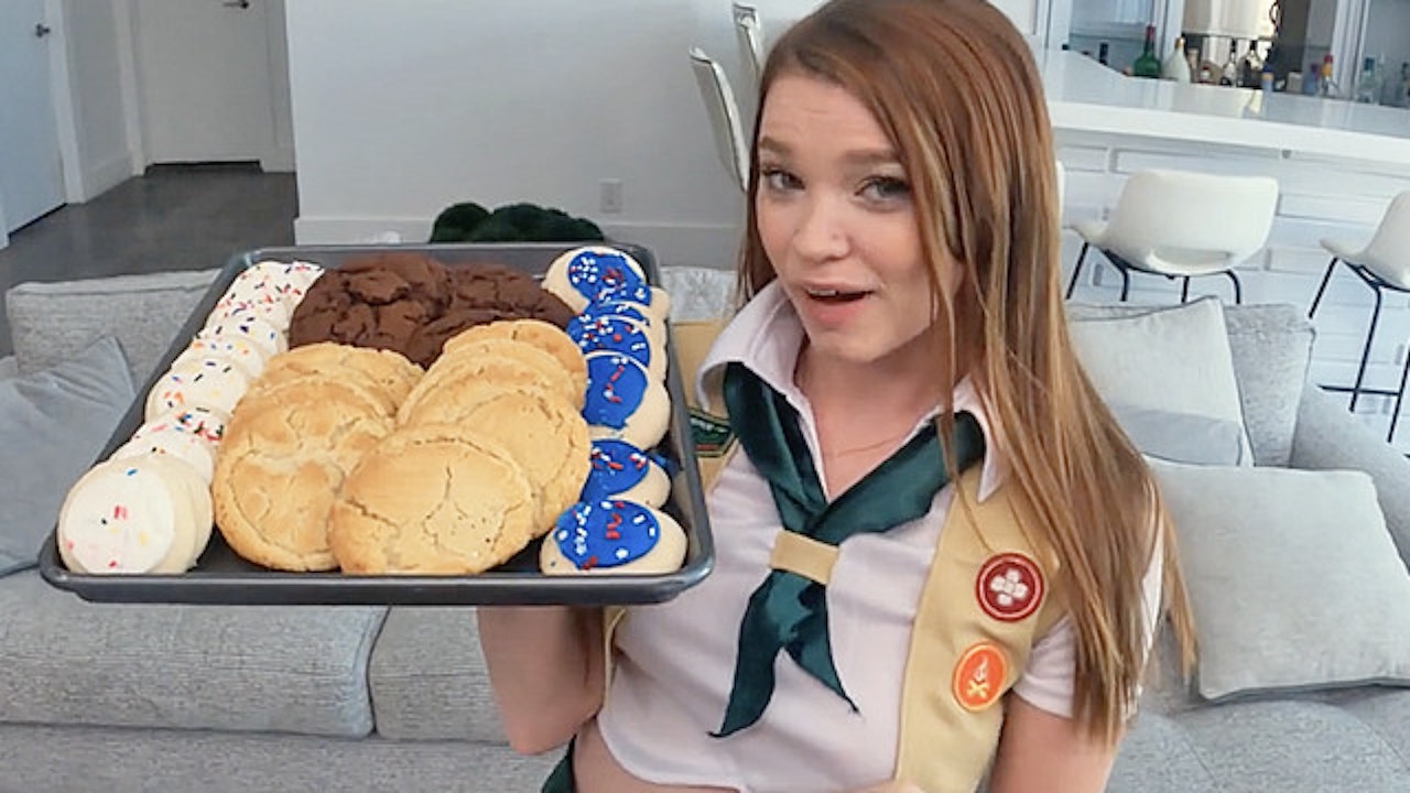 POVD Cute Redhead Scout Babe Sells Cookies