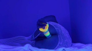 Horny femboy fucks his tight little ass with big cock and fills himself with a big load of cum