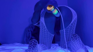 Naughty boy fucks his ass hard with his new horse cock dildo with cum dripping out of his ass