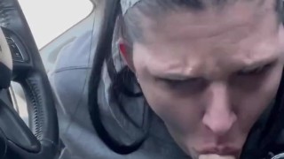 Giving road head for a hard cock